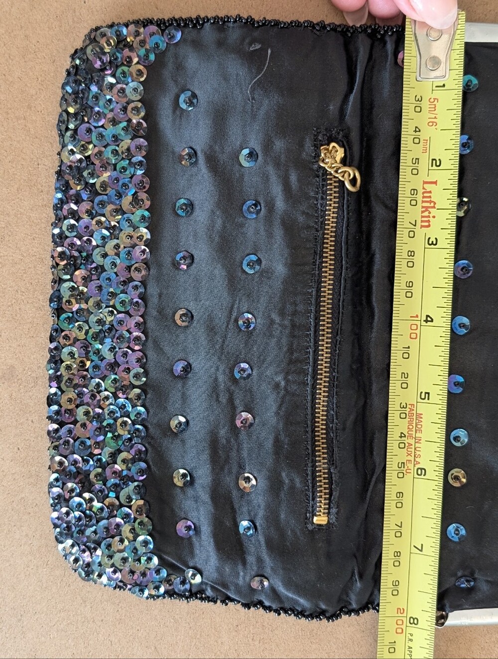 Vintage Evening Bag, Made In Honk Kong Black Iridescent Sequins Kiss Lock Clutch - Picture 14 of 16